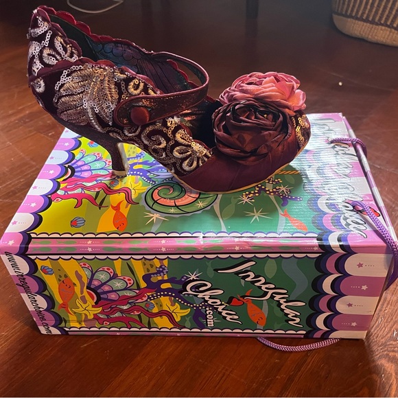 Irregular Choice Shoes - Irregular Choice Burgundy Heels with Floral Detail